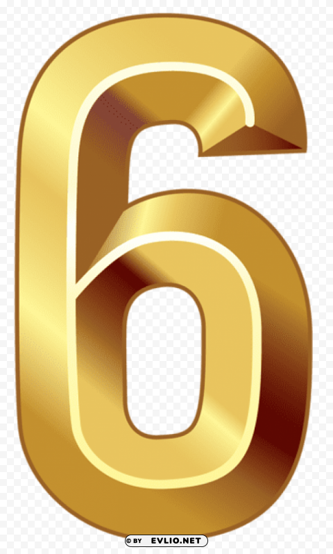 gold number six Isolated Character in Transparent PNG Format