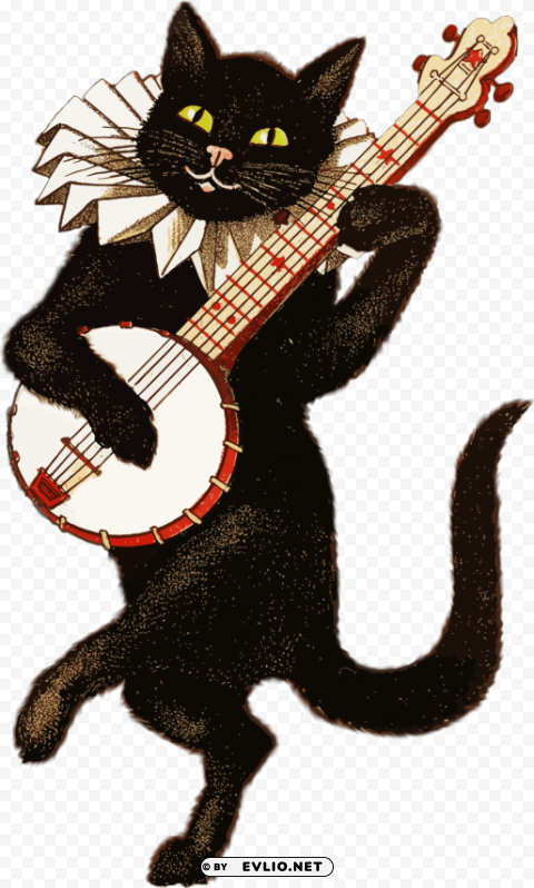 vintage cat playing banjo PNG images free