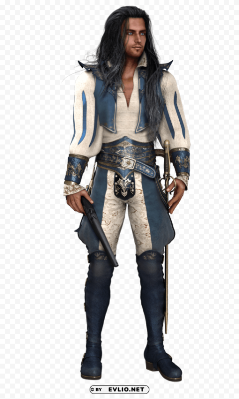 man musketeer blue and white PNG Image with Transparent Cutout