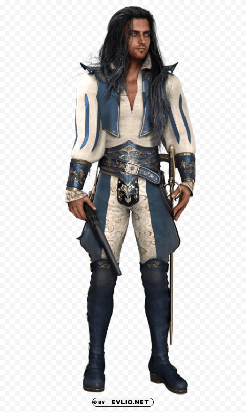 Transparent background PNG image of man musketeer blue and white PNG Image with Transparent Cutout - Image ID 0b7881a3