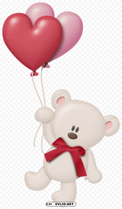 white teddy with heart balloons Isolated PNG on Transparent Background
