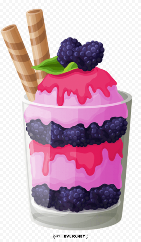 pink ice cream cup with blackberry Isolated Object on Transparent Background in PNG