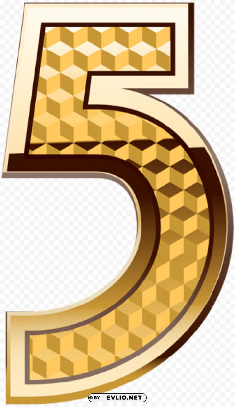 Gold Number Five Isolated Character On Transparent Background PNG