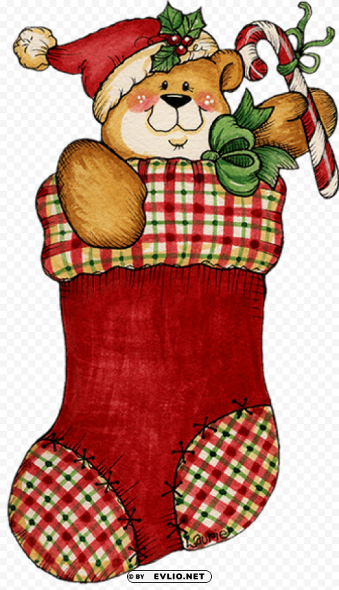 christmas red stocking with bear transparent Isolated Element on HighQuality PNG