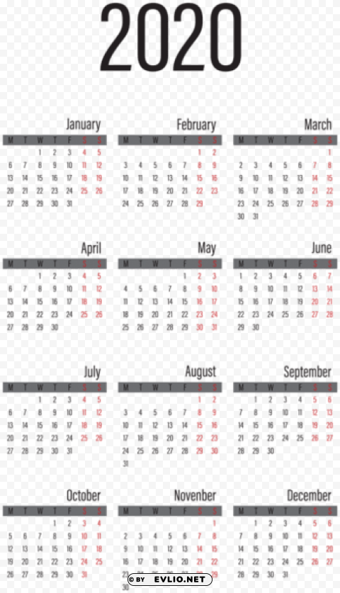 2020 calendar large transparent PNG clipart with transparency