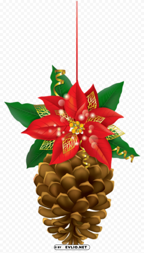 christmas pinecone with poinsettia PNG with transparent background for free