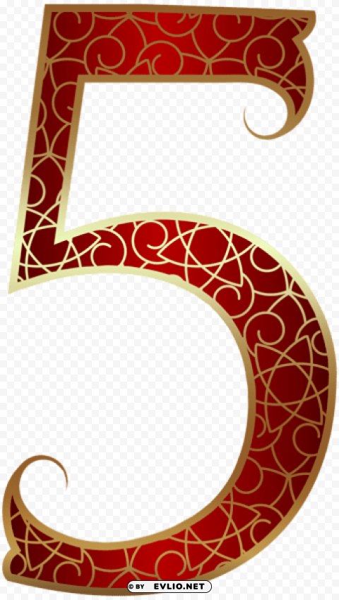 gold red number five Clear PNG file
