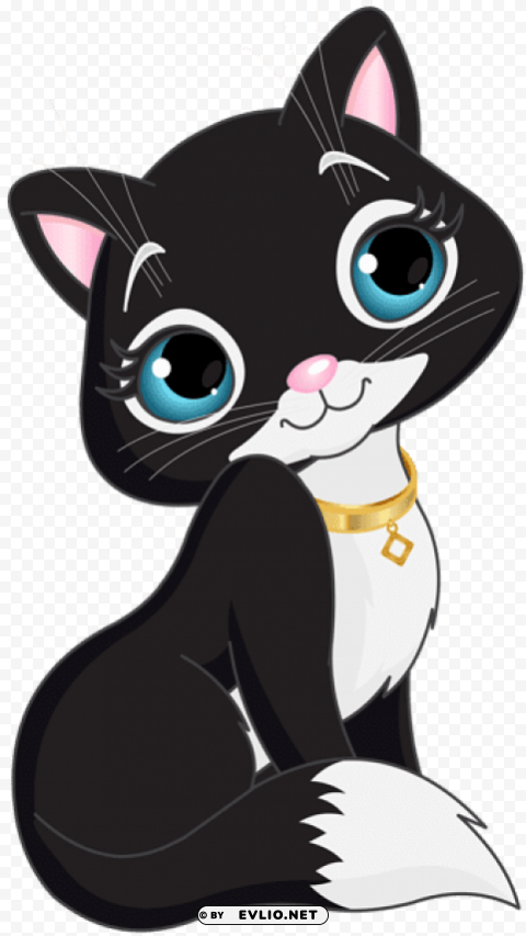 Black Kitten Cartoon Transparent PNG Isolated Element