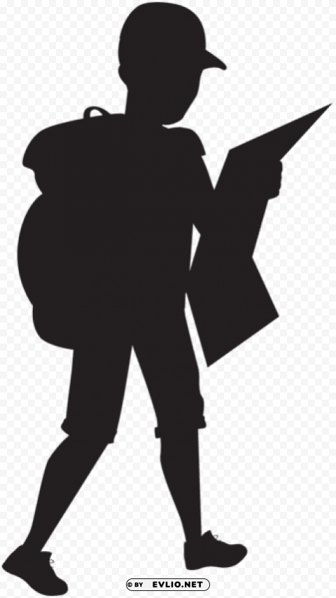 boy with backpack silhouette PNG high quality