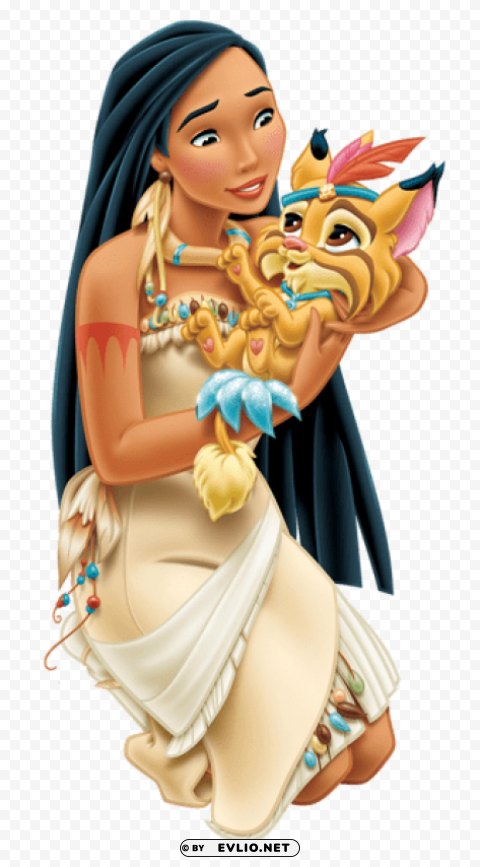 disney princess pocahontas with little tiger transparent PNG Graphic Isolated on Clear Background