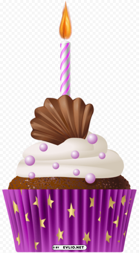 birthday muffin pink with candle Transparent PNG Isolated Subject Matter