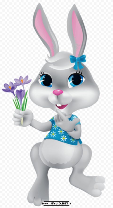 easter bunny with crocusespicture Isolated PNG Object with Clear Background