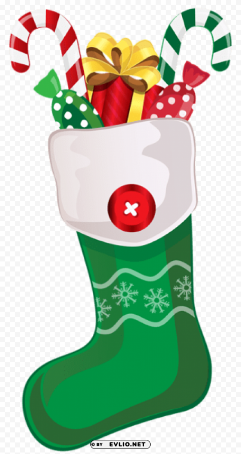 christmas green stocking with candy canes Isolated Item on Clear Background PNG