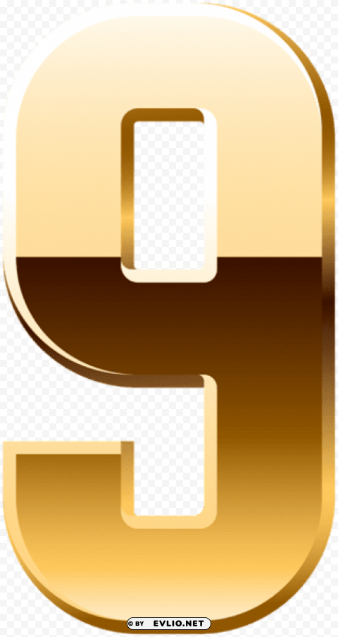 gold number nine Isolated Design in Transparent Background PNG