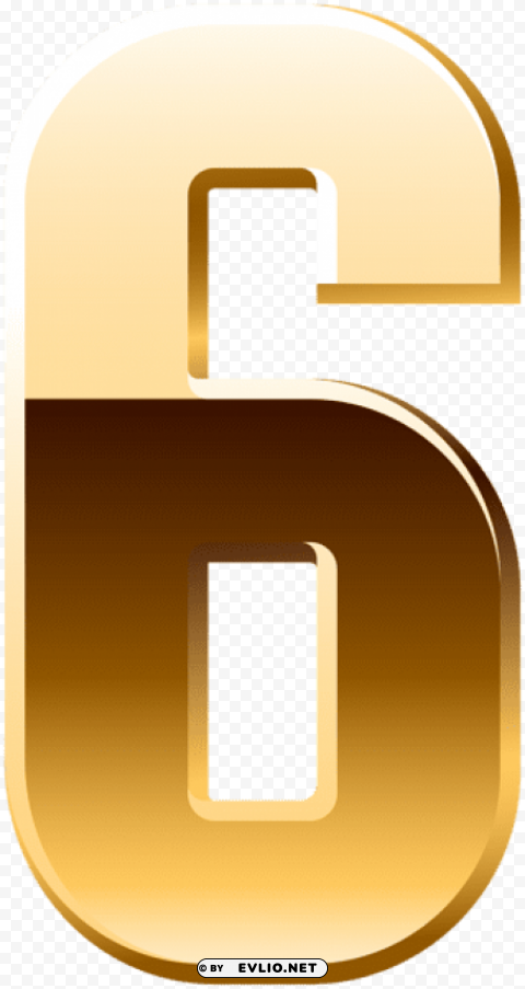 Gold Number Six Isolated Design Element In Transparent PNG