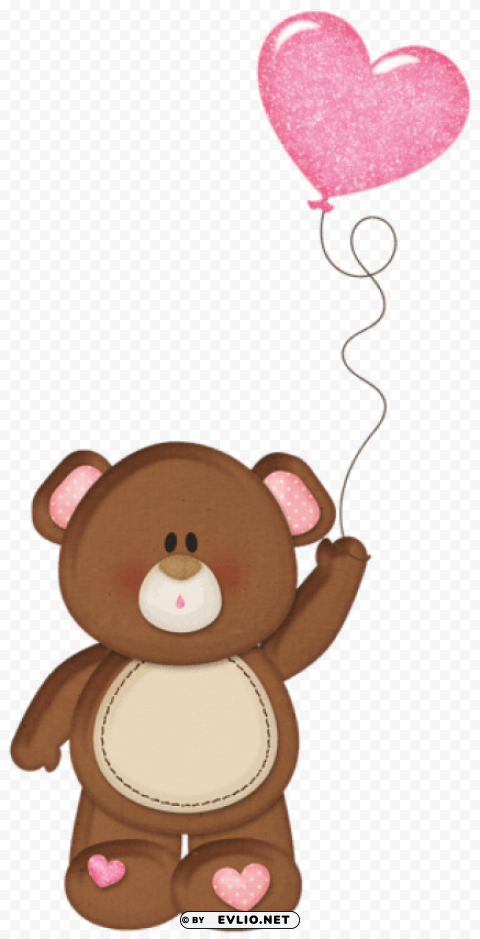 brown teddy with pink heart balloon Isolated Subject in Clear Transparent PNG