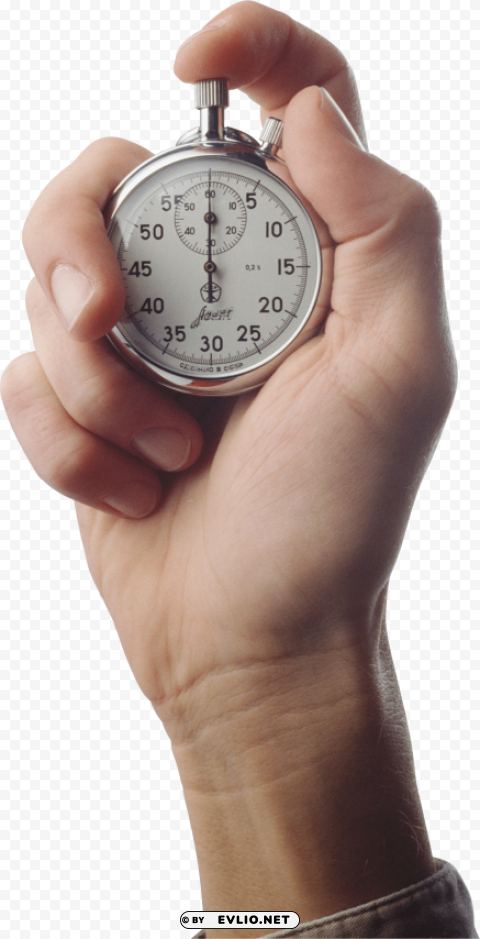stop watch on hand Isolated PNG Element with Clear Transparency