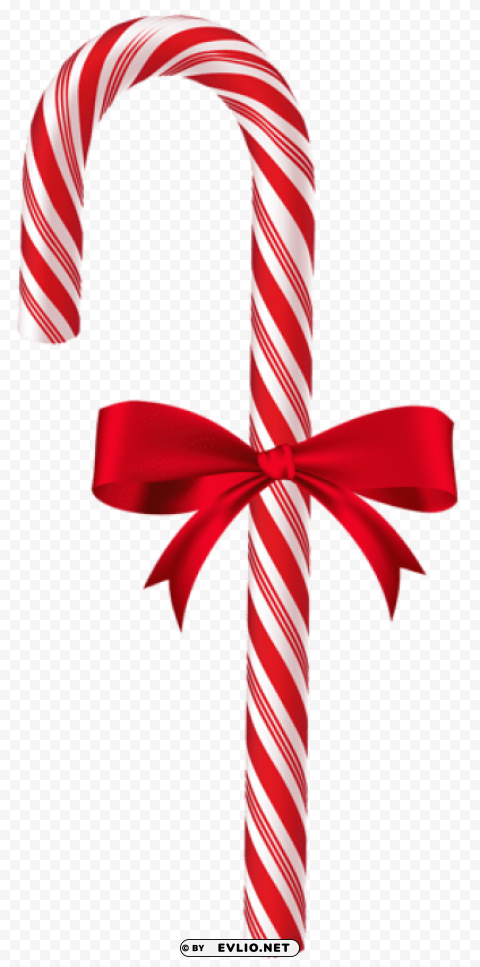 candy cane with red bow PNG Isolated Object with Clear Transparency