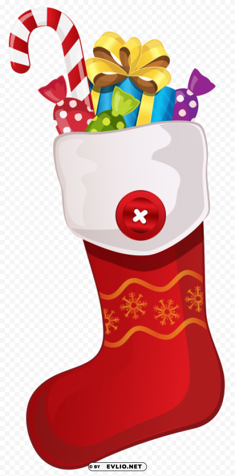 red christmas stocking with candy cane Isolated Element with Transparent PNG Background