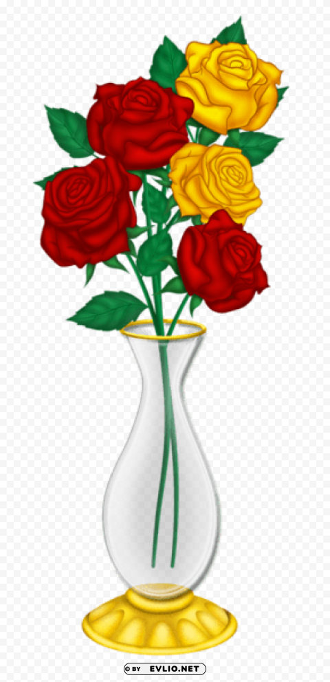 PNG image of beautiful vase with red and yellow roses PNG clipart with a clear background - Image ID 4a689786
