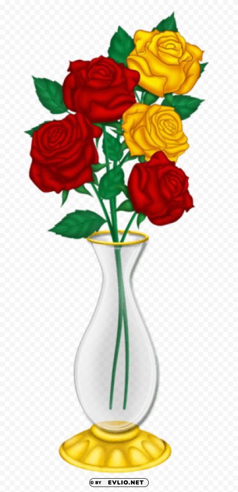 Beautiful Vase With Red And Yellow Roses PNG Clipart