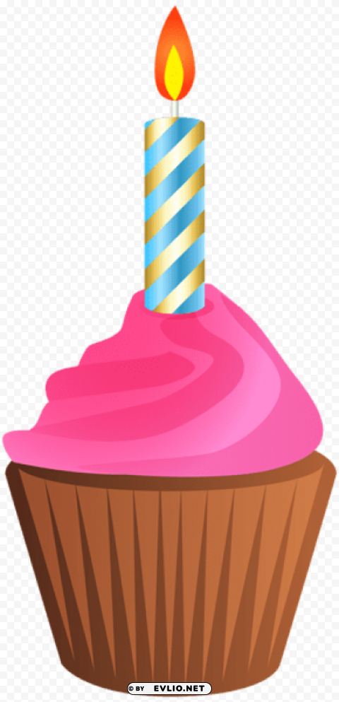 birthday muffin with candle Transparent PNG Isolated Object Design