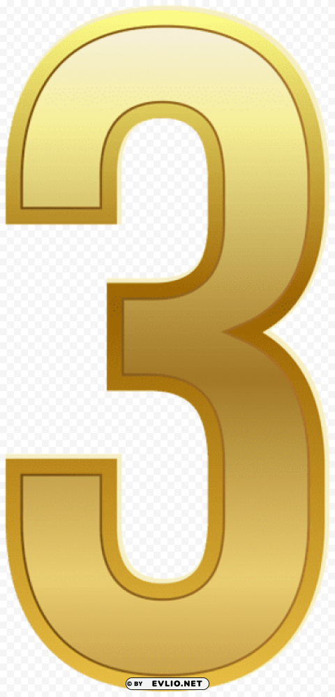 Number Three Gold Classic Isolated PNG Element With Clear Transparency