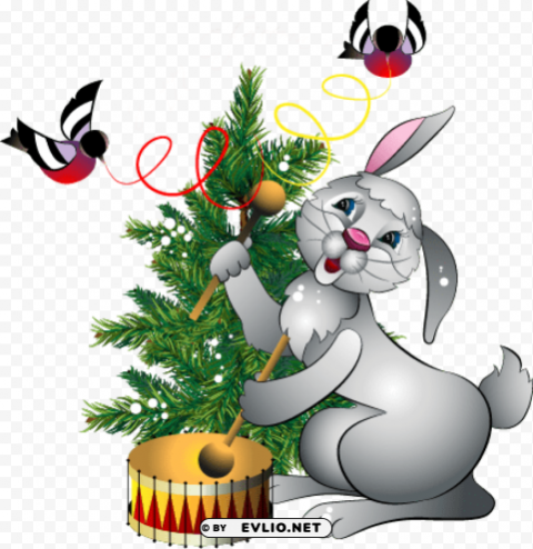 christmas bunny with drum PNG pictures without background