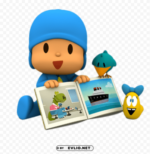 pocoyo looking at book Isolated Design Element on Transparent PNG