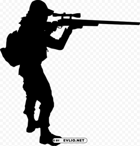 Sniper Shooter Silhouette Transparent Background PNG Isolated Graphic
