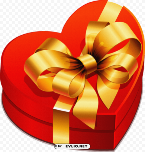 large heart gift box with gold bow Isolated Artwork with Clear Background in PNG