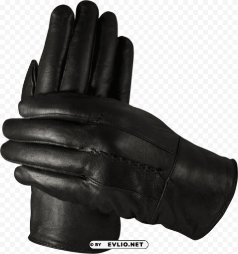 black leather gloves PNG with clear background set