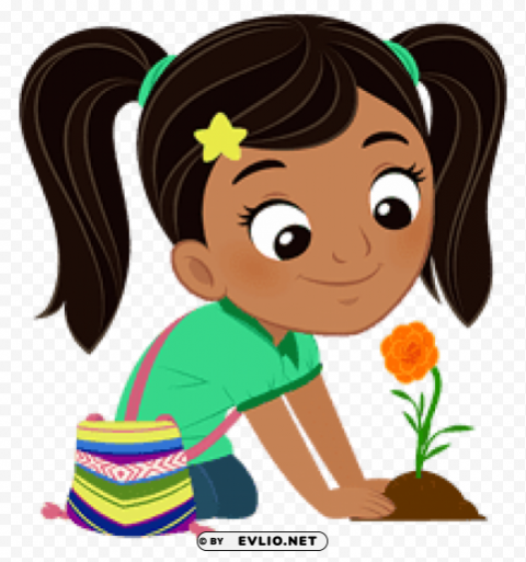 nina planting a flower PNG with no background free download clipart png photo - 86c54166