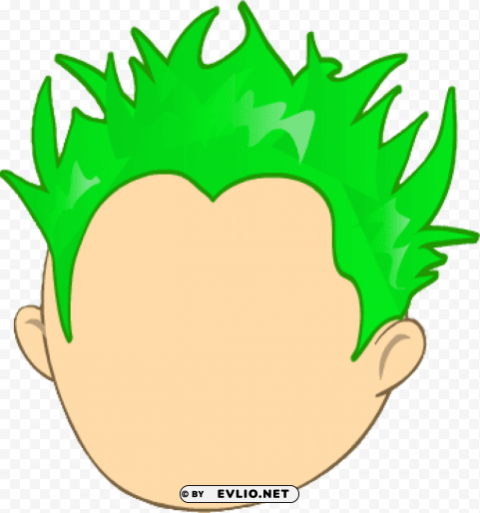 perm green spiky hair Isolated Character in Transparent PNG