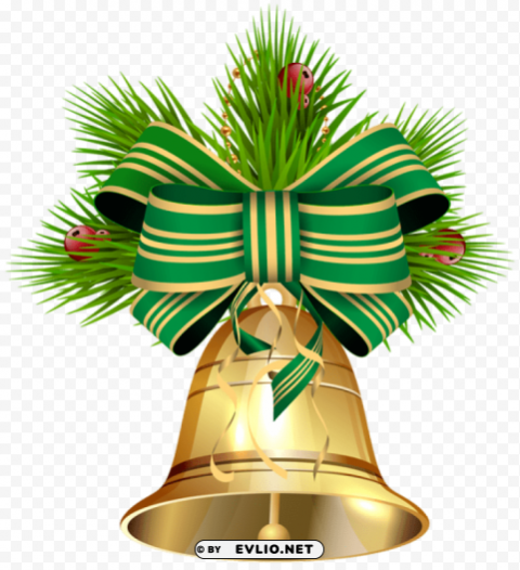 christmas bell with green ribbon Isolated Design Element on PNG