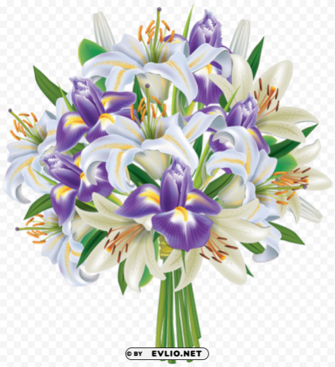 purple iris flowers and lilies bouquet Transparent PNG photos for projects
