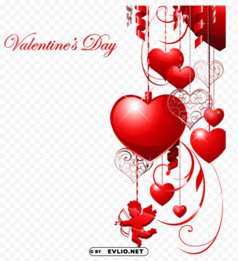valentines day decor with hearts and cupid Clear Background Isolated PNG Object