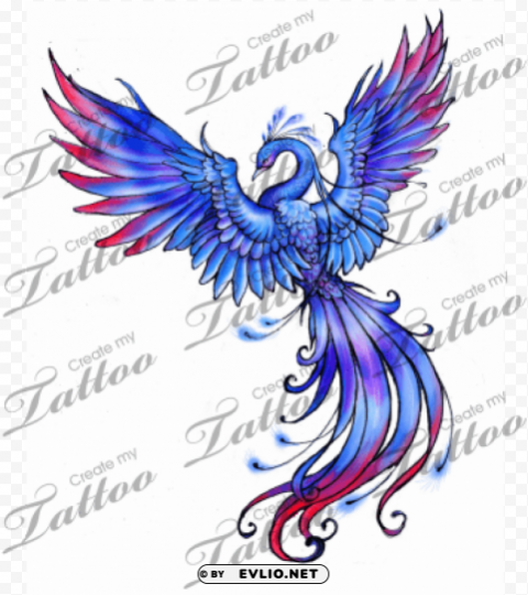 blue purple phoenix tattoo Transparent PNG Isolated Object Design