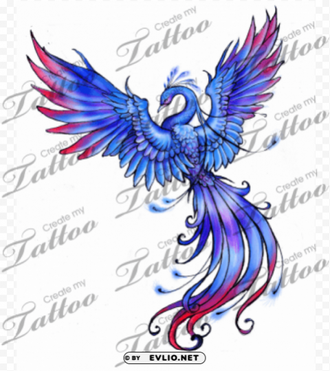 Blue Purple Phoenix Tattoo Transparent PNG Isolated Object Design