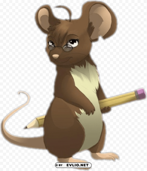 brown mouse with pencil cartoon Transparent PNG artworks for creativity