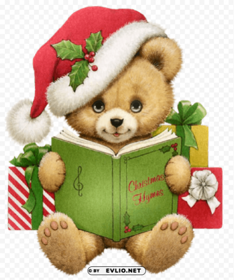 christmas bear with book transparent PNG Isolated Object with Clarity