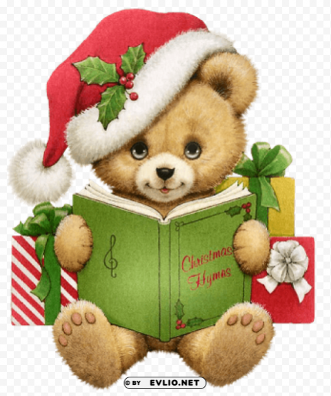 Christmas Bear With Book Transparent PNG Isolated Object With Clarity