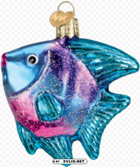 old world christmas glass blown blue angel fish ornament Isolated PNG Object with Clear Background