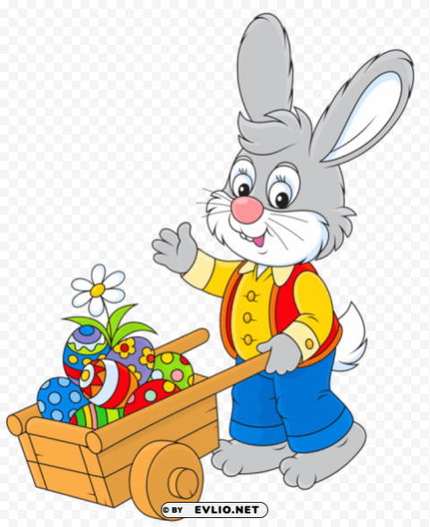 easter bunny with egg cart PNG for digital art