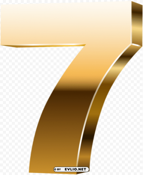 number seven 3d gold Isolated Artwork on HighQuality Transparent PNG