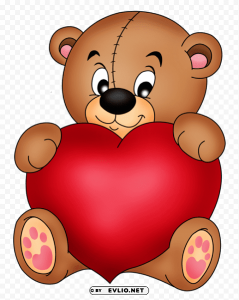 brown teddy with red heart Isolated Object in HighQuality Transparent PNG