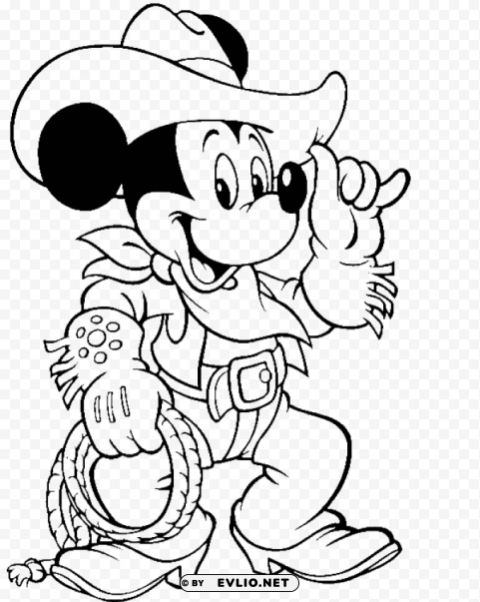 Mickey Mouse Cowboy Coloring Pages Transparent Background PNG Object Isolation