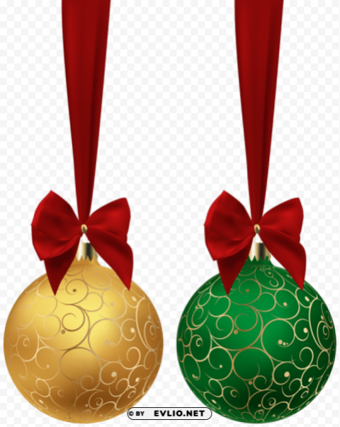 christmas balls yellow green Isolated Item on Clear Transparent PNG