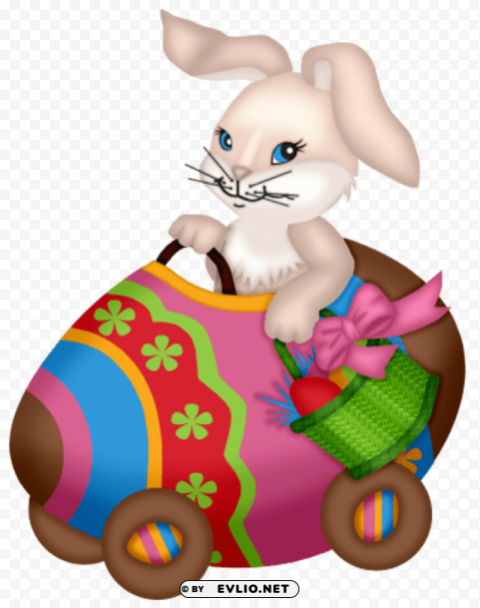 easter decorative bunny with cart PNG Graphic Isolated on Clear Backdrop