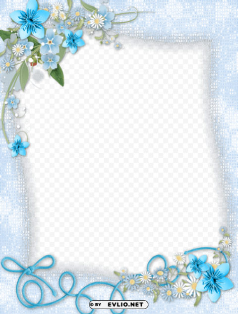  Blue Frame With Flowers HighQuality Transparent PNG Isolation